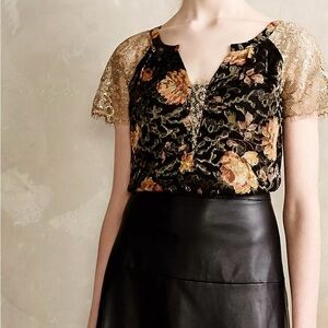 Anthropologie Golden Garden Top 14Medium Velvet Floral Bling Shimmering Sparkles